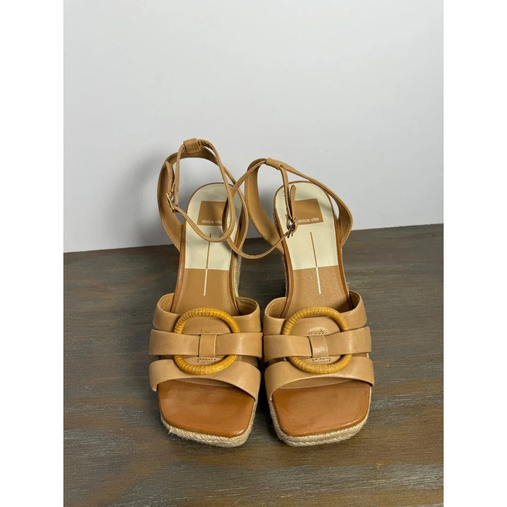 Dolce Vita Maze Espadrille Wedge Sandals Tan‎ Luggage Leather Size 9 Boho